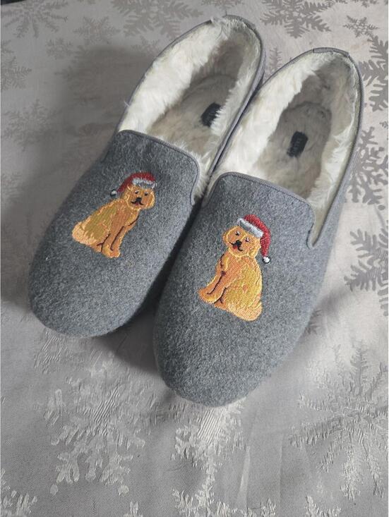 Talbots Shoes - Talbots Christmas Golden Retriever Embroidered Wool Blend Slippers Size 8